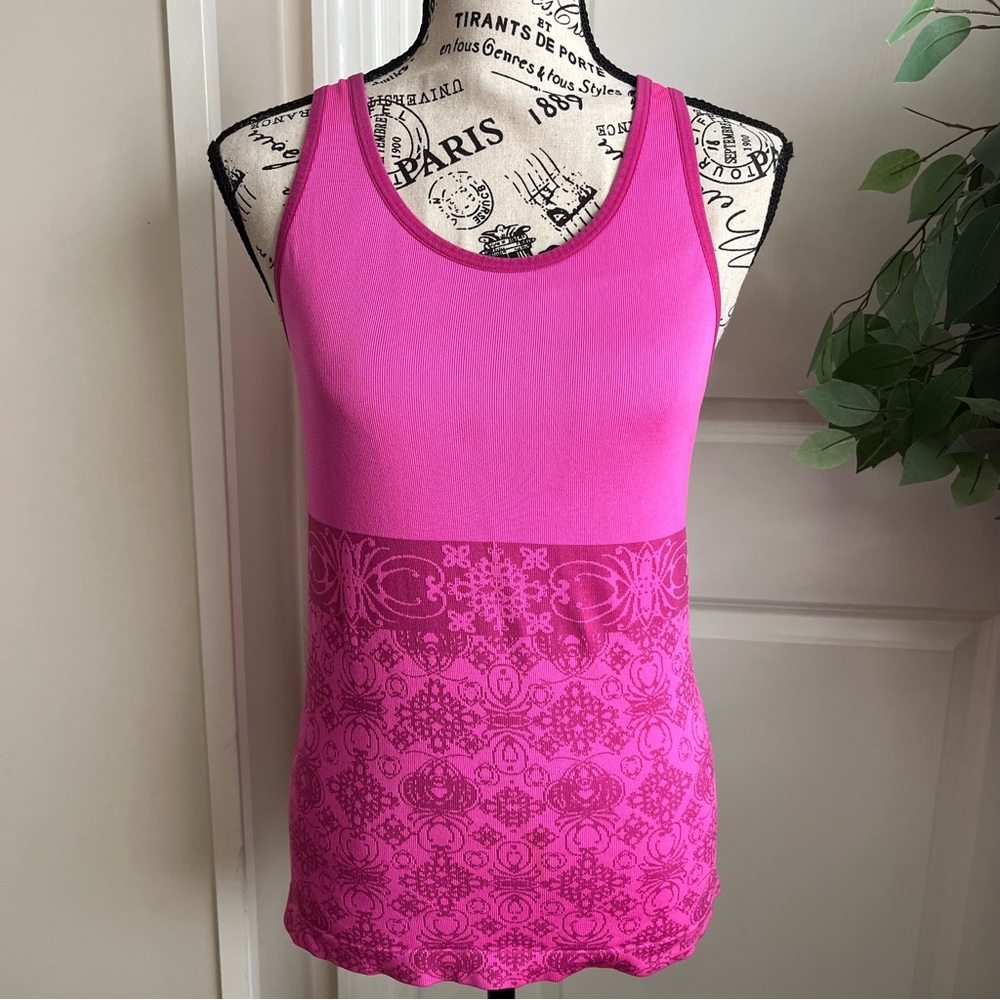 Reebok Racerback Floral Print Yoga Athletic Top Pink Sz S